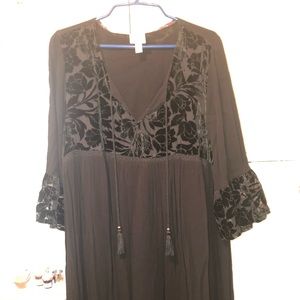 Velvet trim boho dress